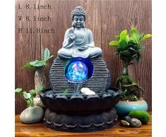 Statues Fontaine résine,Fontaine d’intérieur ou extérieur Fontaine de Table Résine de bonsaï Bouddhisme fengshui Fountain Figurines Fontaine deau de Table Zen -Fontaine de Bouddha 11.8pouce