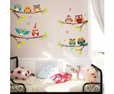 WandSticker4U- Sticker mural 9 Chouettes sur Branche | 120x100 cm | Arbre Branche Fleurs Oiseau Papillons FENÊTRE Sticker Autocollant | Stickers muraux pour Chambre Bébé Chambre D'enfant