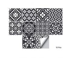 Alwayspon Lot de 10 autocollants pour carrelage mural pour décoration de maison, Vinyle, noir/blanc, 20x20cm