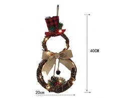 ABenxxou Couronne de Noel Porte Decoration Pendentif Exterieur Deco Noel Guirlande de Sapin Decoration pour Votre Porte, Mur Ou Fenêtre, Cheminée Murale, Rotin+Lampe LED+Toile de Jute (A)