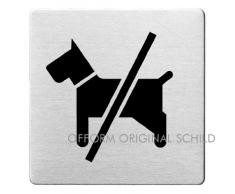 OFFORM Plaque de porte en acier inox brossé, pictogramme "Chiens interdits", 85x85 mm No.48115