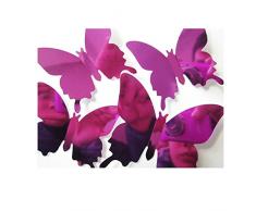 Ufengke® 12 Pièces 3D Miroir Papillons Stickers Muraux Design De Mode Bricolage Papillon Art Autocollants Artisanat Décoration De La Maison, Violet