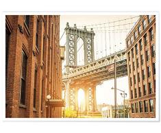 Panorama Poster Brooklyn Bridge NY 70 x 50 cm - Imprimée sur Poster Haute qualité de 250gr avec Passepartout - Poster Ville - Poster Moderne pour la Maison - Décoration Murale Vintage