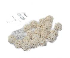 Ougual Ensemble de 20pcs Osier Naturel rotin Tableau fête de Mariage à Suspendre déquilibre Boules de Noël décoratifs 3cm Blanc