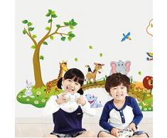 ufengke® Arbre Vert Lion Mignon Lapin Girafe Éléphant Traverser Le Pont Stickers Muraux, La Chambre des Enfants Pépinière Autocollants Amovibles