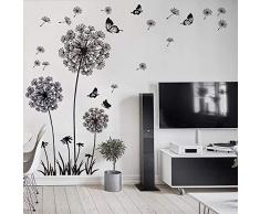 WandSticker4U- XL stickers muraux Pissenlits Noir | 165x130 cm | Fleurs forêt Arbre peintures mural autocollant, décoration pour le salon cuisine chambre denfant Porte-manteau couloir fenêtre