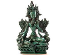 BUDDHAFIGUREN/Billy Held Statuette Bouddha – Vert de Tara, 15 cm, en polyuréthane de Couleur Turquoise, décoration tibétaine, Faite à la Main en au Népal