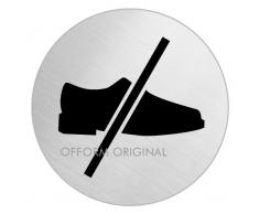 OFFORM Plaque de porte en acier inox brossé, pictogramme "Pas de chaussures", Ø 75 mm No.39066