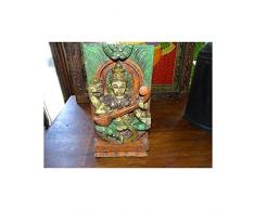 int. dailleurs - Statuette Indienne en Bois de Saraswati Peinte à la Main - AC772