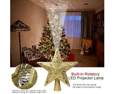 Hinmay Cimier de Sapin de Noël Lumineux avec étoiles Scintillantes et rotatives avec projecteur de Flocon de Neige LED pour décoration de Noël