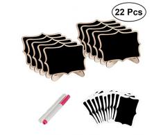 HEALLILY Mini Tableaux Noirs avec Support Rectangle Bois Panneaux de Message avec Stylo Autocollant pour la décoration de fête de Mariage 22pcs