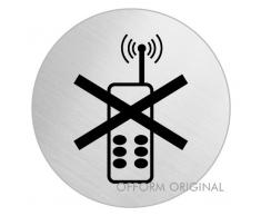 OFFORM Plaque de porte en acier inox brossé, pictogramme "Portables Interdits", Ø 75 mm No.8490