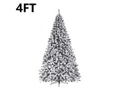 Sapin de Noël Arbre de Noël Artificiel Blanc Sapin Floqué avec Support en Métal, Montage Facile (Size : 4ft)
