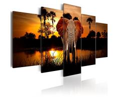 Impression sur toile 200x100 cm - Grand format! 5 pieces - Image sur toile - Images - Photo - Tableau - motif moderne - Décoration - tendu sur chassis - paysage Afrique Animal Animaux éléphant g-C-0024-b-m 200x100 cm B&D XXL