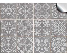 24 gris autocollants de carreaux adhésifs carrés plats de 15 x 15 cm avec motifs de carrelage pour salle de bain ou cuisine - imperméable, résistant aux huiles, à partir de Tile Style Decals (T1 Grey)