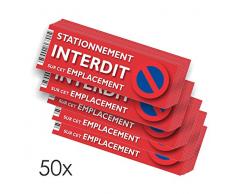 Autocollants Stationnement Interdit sur cet Emplacement - A Coller sur Un Pare-Brise de Voiture, Un Panneau, Porte de Garage. - Lot de 50-14,8 x 5 cm