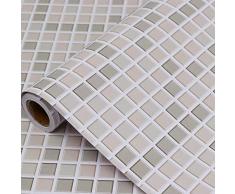 Hode Mosaïque Papier Adhesif Carrelage Autocollant Mural Imperméable Auto-adhésif en Mosaïque pour la Salle de Bain et la Cuisine (Kaki), Stickers Carrelage,Papier Peint pour Murs 40X300cm