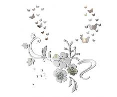MEJOSER 2 Ensembles Miroir Stickers Muraux Autocollant Mural Motif Papillon Fleur de Vigne pour Enfants Chambre Salon Decoration Bricolage