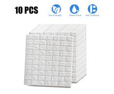 VASEN Stickers Murale 3D Brique Autocollant Papier Peint Décoradif Panneaux décoratifs Imperméable Auto-Adhésif pour Chambre Maison Cuisine (77 * 70CM) (10ps, Blanc)