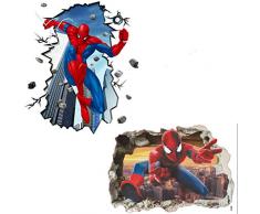 Kibi 2PCS Stickers Muraux Spiderman 3D Effect Autocollants Chambre Decor Décoration Sticker Adhesif Mural Géant Répositionnable Stickers Muraux Enfants Spiderman