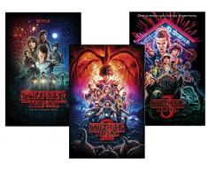 Stranger Things Set de 3 Posters Saison 1, 2 et 3 (61cm x 91,5cm) + Un Poster Surprise en Cadeau!