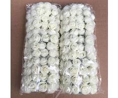 WOOPOWER Artificielle Forme Rose, Fleurs, 144 pcs 2,5 cm Mini Bouquet de Fleurs de Rose en Mousse DIY fête de Mariage Home Decor, Milk White, Free Size