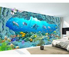 3D Papier Peint Poster, Prime Tissu De Soie Auto-Adhésif Stickers Muraux, Decoration Maison Sticker Mural, Dauphins De LOcéan Hawaïen 3D, 200X140Cm