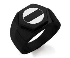 IP Noir plaqué Acier Inoxydable Cimier Samittaï Nitta Bague polie de Style Motard à Sommet Plat et crête hexagonale, Taille 63.5