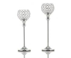 VINCIGANT Chandelier Mariage Bougeoir Cristal Argenté de Bol Rond pour Décoration de Centre de Table Noel Cadeau Anniversaire, Emballage de Boîte Cadeau(2pcs, 30&35cm de Haut)