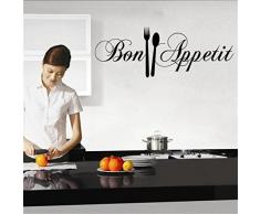 Bon AppéTit Citations Sticker Mural Art Stickers Art Salon Cuisine Restaurant Vinyle DéCoration Couteau Et Fourchette DIY Wall Mural Famille Accueil Autocollant-Dinglong