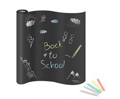 Ivencase Sticker Tableau Noir, 42 x 300 cm Grand Tableau Noir et 5 pièce Mix Couleurs Craies, Adhésif Ardoise Effaçable Sticker Autocollant Mural pour lécole/Bureau - Intérieur DiY Décoration