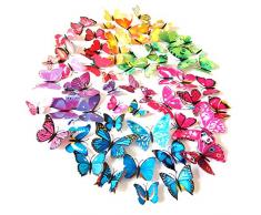 ufengke® 12 Pcs 3D Papillons Stickers Muraux Design de Mode Bricolage Papillon Coloré Art Autocollants Artisanat Décoration de La Maison, Rose