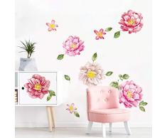 ufengke Stickers Muraux Aquarelle Pivoine Fleur Autocollants Mural Floral DIY pour Chambre Fille Salon Décoration Murale