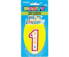 Unique Party - 37311 - Bougie à Paillettes dAnniversaire Numéro 1 et Décoration pour Gâteau - Happy Birthday
