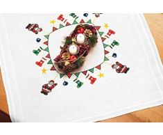 Kamaca Kit de broderie au point de tige et au point lancé avec nappe de 80 x 80 cm et broderie Motif père Noël