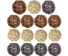 Lot de 15 boules de rotin décoratives multicolores en osier - Boules naturelles - Vase de remplissage pour bricolage, artisanat, fête, accessoires daromathérapie Natural Brown Gray