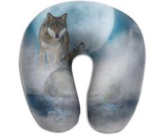 Oreiller De Voyage en U,Mousse À Mémoire Oreiller De Cou,Loups dans LOreiller en Forme De U De Brume,Oreiller De Soutien De Tête De Cou pour Le Camping,Bus,Voiture,Avion,Train