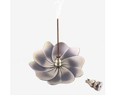 UNHO Porte Encens Lotus Alliage, Porte Encens Baton Vintage Avec Récupérateur de Cendres, Brûleur dEncens Bouddha, Décoration Pour Maison Salle Bureau Club Yoga - 12.7x90mm
