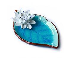Porte-encens Encensoir en céramique Fait Main Brûleur Artistique Bobine Lotus Porcelaine Fleur décorative Cône dencens Bac Receveur de Cendres Fait Main