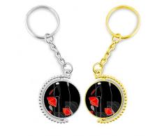 DIYthinker des Fleurs de Pavot Rouge Peinture Abstraite du maïs lanneau de métal doré Porte - clés de la clé