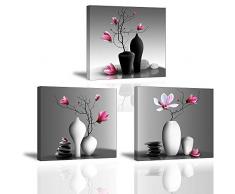 3X Orchidée Impression sur Toile Tableau Elegant Arbre dans la Vase à Fleurs Piy Peinture Motif Modern Tableaux Home Déco Mural en Bois Prête à Poser Mur Art pour Chambre Hotel Salle Cadeau Noël