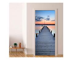 Sticker Porte Effet 3D - Autocollant Porte Trompe lœil - Poster de Porte - Stickers muraux Salon Porte, Cuisine, Chambre, Salle de Bain - Sticker Mural Papier Peint - Ponton sur Plage - 204 x 83 cm