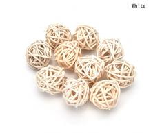 Lot de 10 boules de décoration à suspendre, en rotin, pour un mariage, une fête, Noël, pour décorer une table, un bureau, un jardin, blanc, 5 cm
