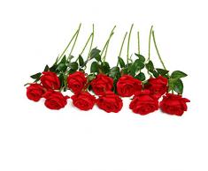 JUSTOYOU Rose Artificielle Fleurs De Soie Bouquet Home Office Arrangements De Mariage Rouge (10 PCS)