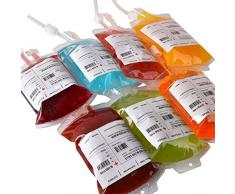 meowtastic Poche de Sang pour Boissons Spécial Halloween, Accessoire Idéal pour Halloween, Décoration, Costume, 350 CC, avec Seringues et Autocollants Groupes Sanguins Personnalisables, Lot de 10