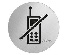 OFFORM Plaque de porte en acier inox brossé l Pictogramme "Portables interdits" Ø 100 mm No.7707