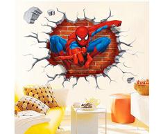 Kibi Stickers Muraux Spiderman 3D Effect Autocollants Chambre Decor Décoration Sticker Adhesif Mural Géant Répositionnable Stickers Muraux Enfants Spiderman