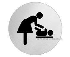 OFFORM Plaque de porte en acier inox brossé, pictogramme "Salle à Langer", Ø 100 mm No.7716