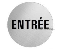 OFFORM Plaque de porte en acier inox brossé, pictogramme"Entrée" Ø 75 mm No.8594