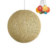 Modern barre de personnalité treillis osier rotin Globe boule Style plafond pendentif lumière abat-jour créatif, café-restaurant, chambre, restaurant simple décoration éclairage (Cream, 23cm)